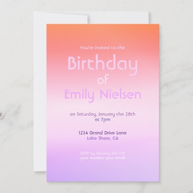 Colorful Sunset Ombre Modern Birthday Invitation (Front)
