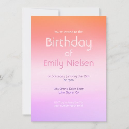 Colorful Sunset Ombre Modern Birthday Invitation