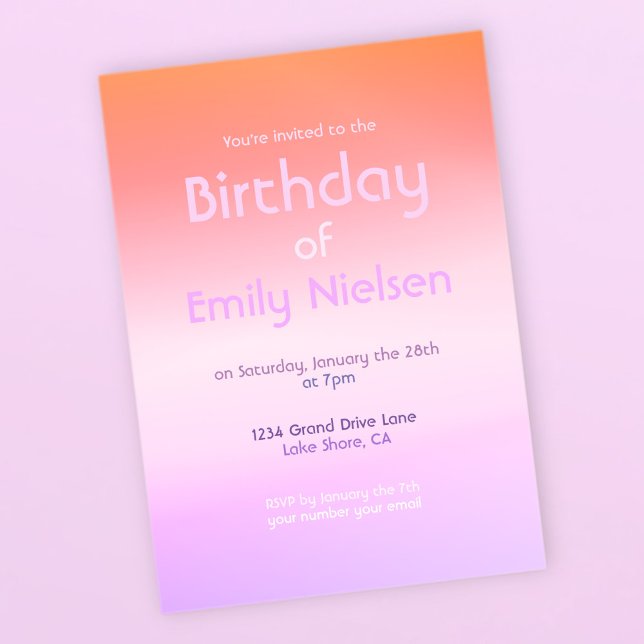 Colorful Sunset Ombre Modern Birthday Invitation (Creator Uploaded)