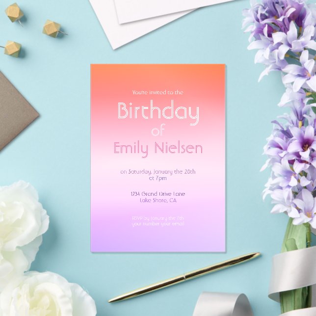 Colorful Sunset Ombre Modern Birthday Invitation (Insitu (Wedding))