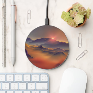 colorful sunset over mountain range wireless charger
