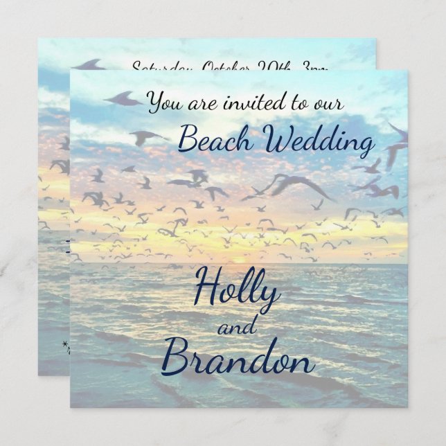 Colorful Sunset Print Beach Wedding Invitation (Front/Back)