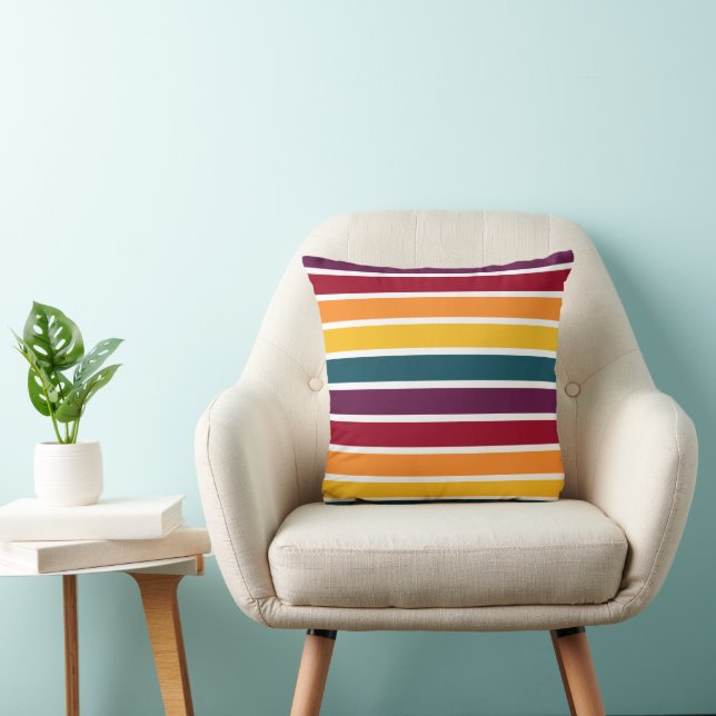 Colorful Sunset Stripes Throw Pillow (Chair)