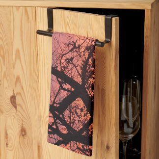 Colorful Sunset Through Bare Trees Kitchen Towel