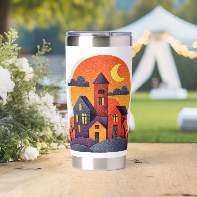 Colorful Sunset Village Stainless Steel Tumbler (Wedding (Rotated))
