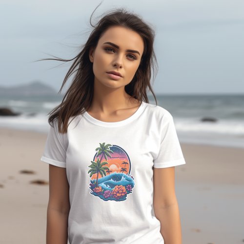 Colorful Sunset Waves Graphic  T_Shirt