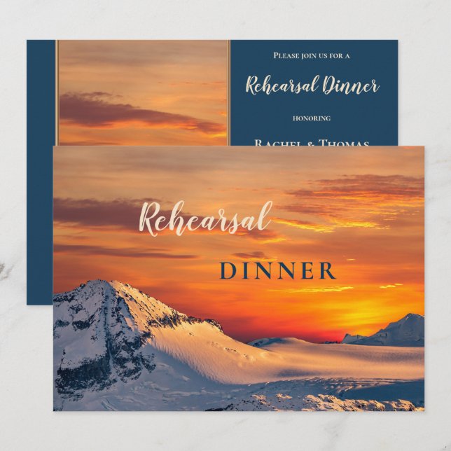 Colorful Sunset Winter Rehearsal Dinner Invitation (Front/Back)