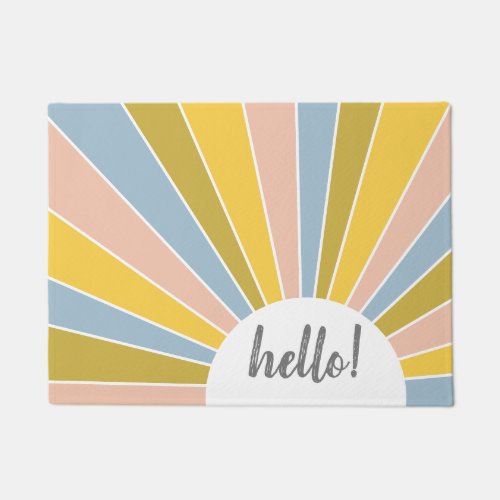 Colorful Sunshine Rays with hello in script Doormat