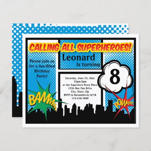 Colorful Superhero Comic Boy's Birthday Party (Front/Back)