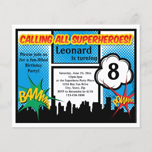 Colorful Superhero Comic Boy's Birthday Party (Front)