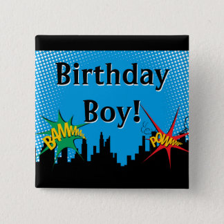 Colorful Superhero Comic Boy's Birthday Party Pinback Button