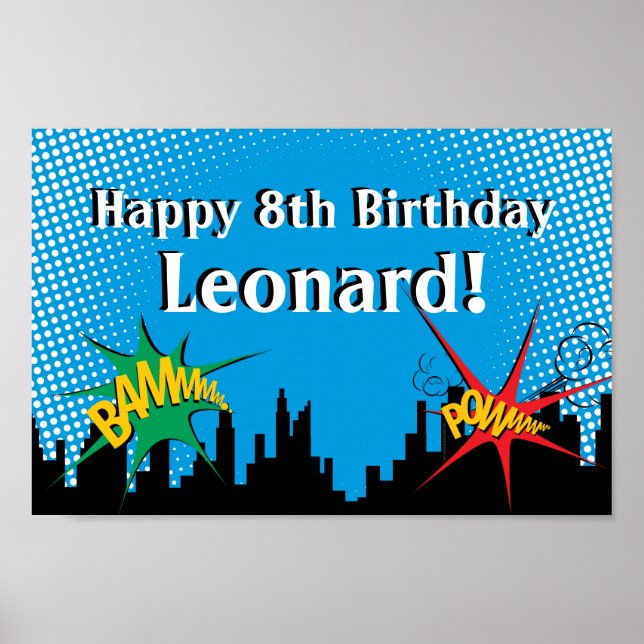 Colorful Superhero Comic Boy's Birthday Party Poster (Front)