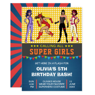girls superhero birthday invitations zazzle