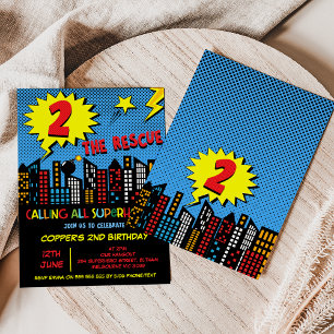 Colorful Superhero Two The Rescue 2nd Birthday Invitation