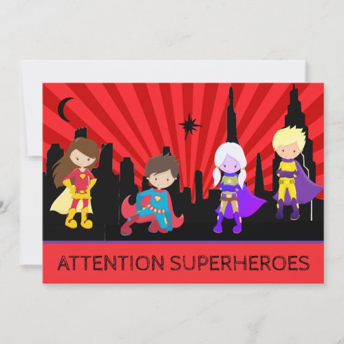 *~*  Colorful SUPERHEROS Bold Kids Birthday Party Invitation