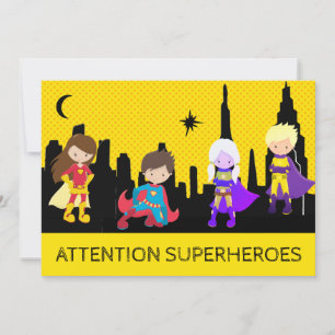 *~*  Colorful SUPERHEROS Kids Birthday Party Invitation