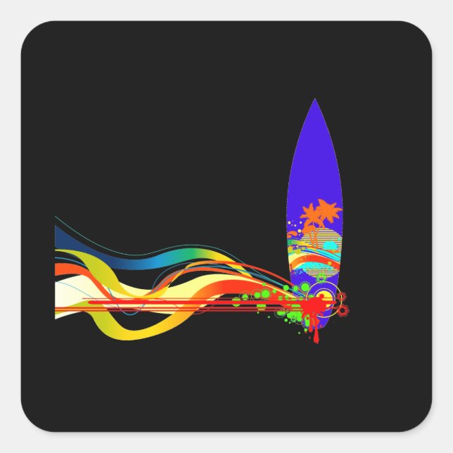Colorful Surf Board Square Sticker (Front)