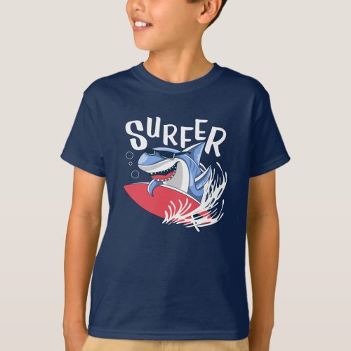Colorful Surfer Shark T_Shirt