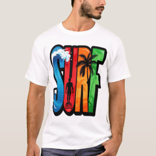 Colorful Surfing Beach Wave Summer Tropical Surfer T-Shirt