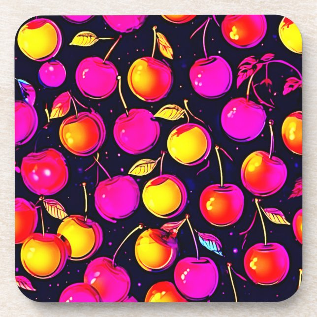 Colorful Surfing Dog Painting Beverage Coaster (Front)