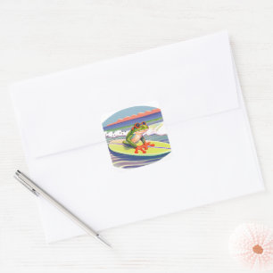 Colorful Surfing Frog Square Sticker
