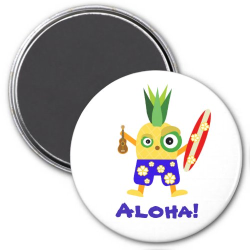 Colorful Surfing Pineapple Aloha Cartoon Magnet