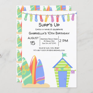 Colorful Surf's Up Beach Birthday Invitation