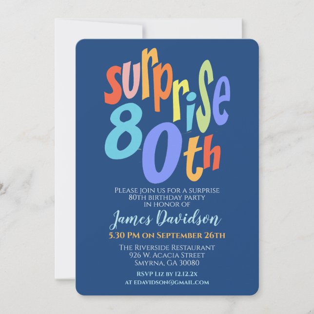 Colorful Surprise 80th Birthday Party Modern Invitation (Front)