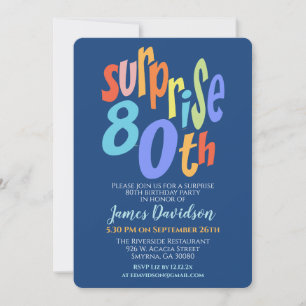 Colorful Surprise 80th Birthday Party Modern Invitation