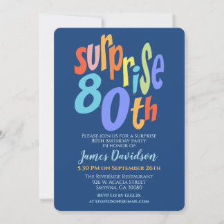 Colorful Surprise 80th Birthday Party Modern Invitation
