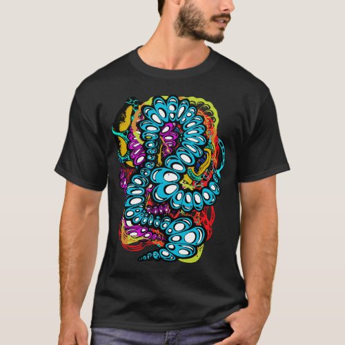 Colorful Surreal Abstract Caterpillar Design T_Shirt