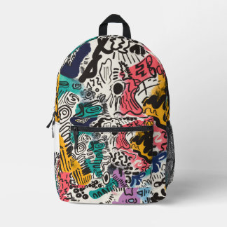 Colorful Surreal Cartoon Faces Pattern Printed Backpack