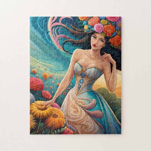 Colorful Surreal Nature with Flower-Crowned Woman  Jigsaw Puzzle (Vertical)