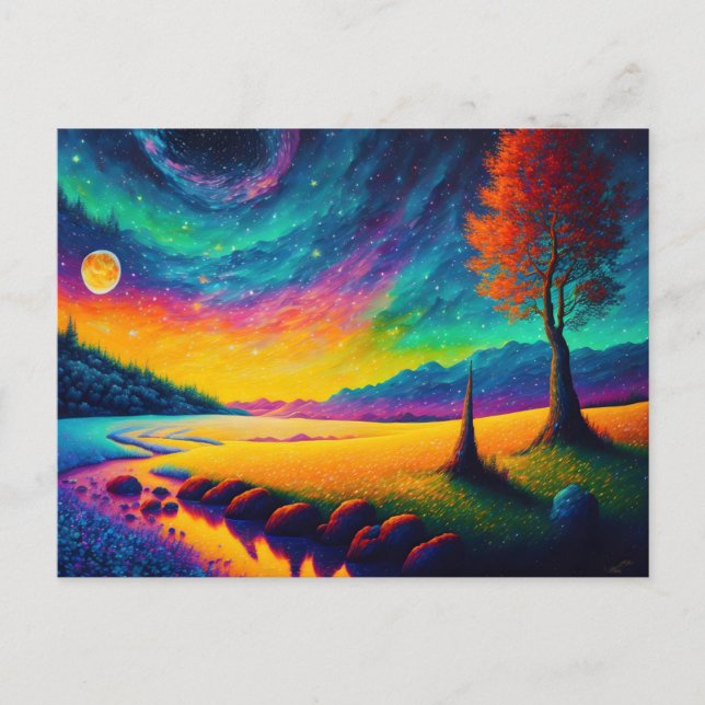 Colorful Surreal Nighttime Landscape Postcard (Front)