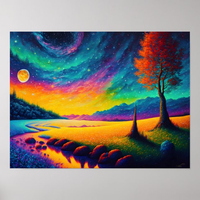 Colorful Surreal Nighttime Landscape Poster (Front)