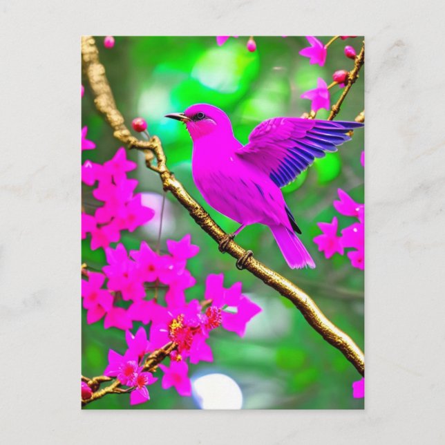 Colorful Surreal Pink Bird Postcard (Front)