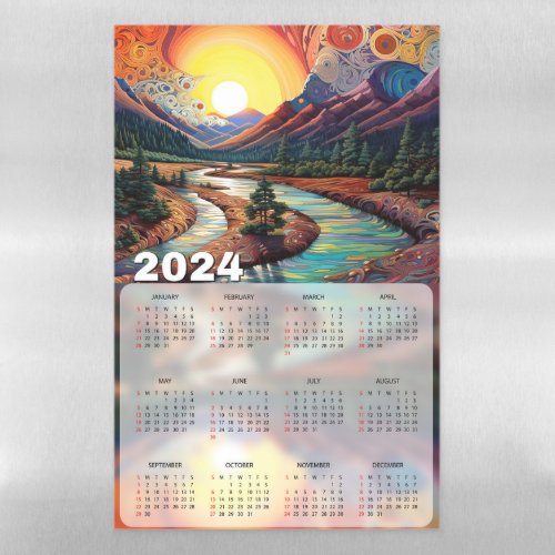 Colorful Surrealism Landscape Art 2024 Calendar Magnetic Dry Erase Sheet