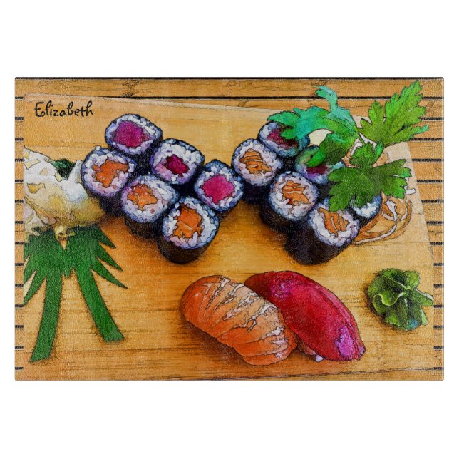 Colorful Sushi Drawing Cutting Board (Front)