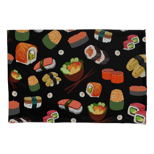 Colorful Sushi on Black Background Pillow Case (Front)