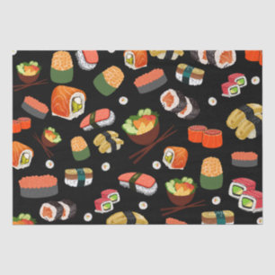 Colorful Sushi on Black Background Tissue Paper