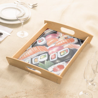 Colorful Sushi on Black Platter