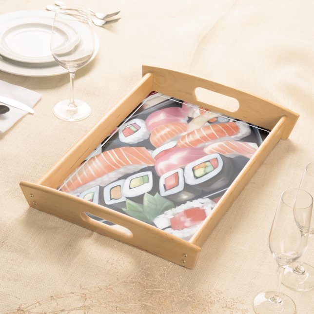 Colorful Sushi on Black Platter  (Front)