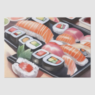 Colorful Sushi on Black Platter Tissue Paper