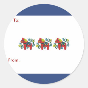 Colorful Swedish Dala Horse Classic Round Sticker