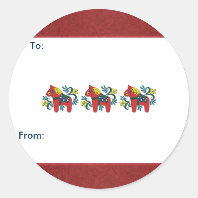 Colorful Swedish Dala Horse Classic Round Sticker (Front)