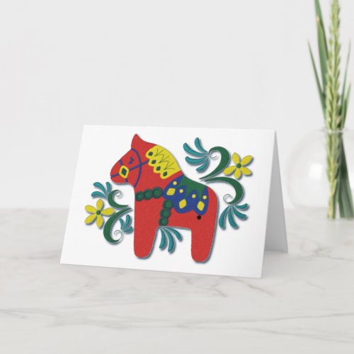 Colorful Swedish Dala Horse Holiday Card