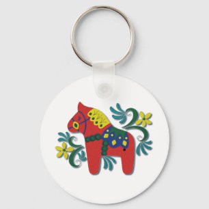 Colorful Swedish Dala Horse Keychain