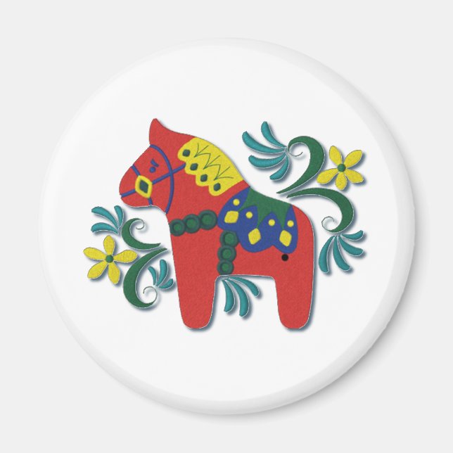 Colorful Swedish Dala Horse Magnet (Front)