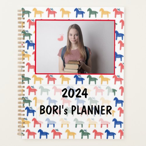 Colorful Swedish Dala Horse Personalized Planner
