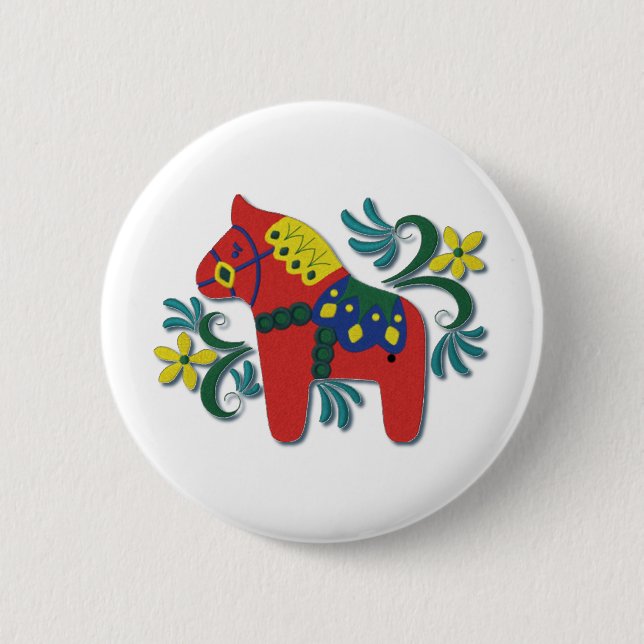 Colorful Swedish Dala Horse Pinback Button (Front)